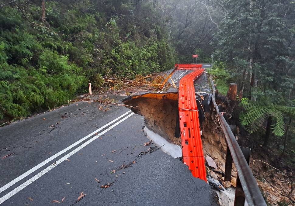Damage from the landslide on Megalong Road on April 5, 2024. Picture Blue Mountains City Council