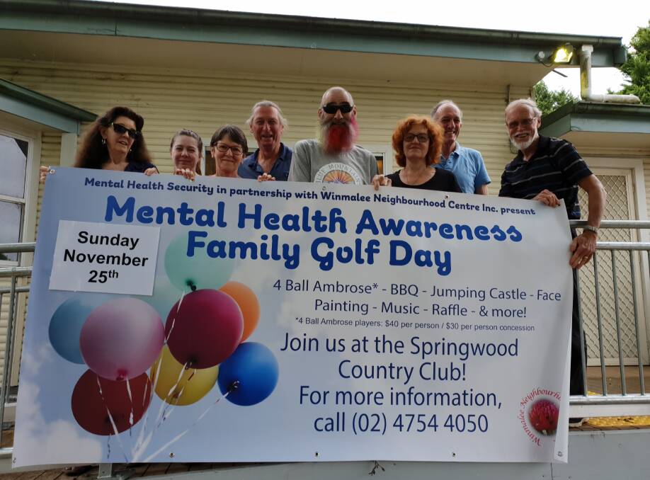 COMMUNITY EFFORT: Winmalee Neighbourhood Centre manager Morna Colbran (far left) with other organisers of the mental health awareness family golf day.