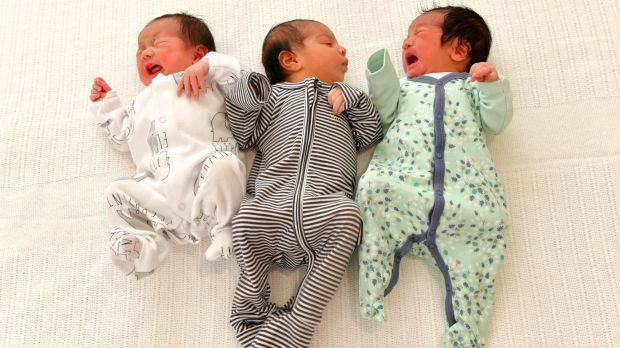 Kloe Machete (left), a yet to be named Paik (middle) and Liam Awie Sajorda (right) are part of a baby boom at Werribee Hospital. Photo: Joe Armao, Fairfax Media