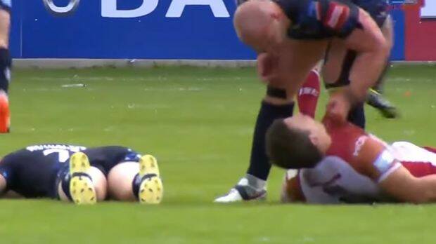 Jamie Acton grabs an unconscious Greg Bird. 