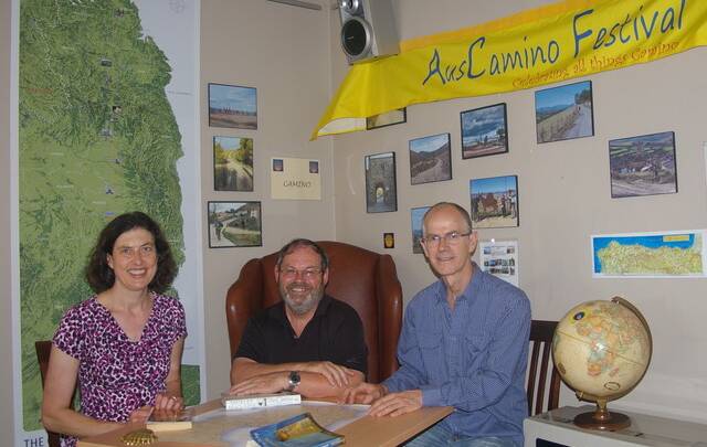 Glenella owners Margaret and Rowan Bouttell with Tony Jacques (centre) planning the inaugural AusCamino Festival.
