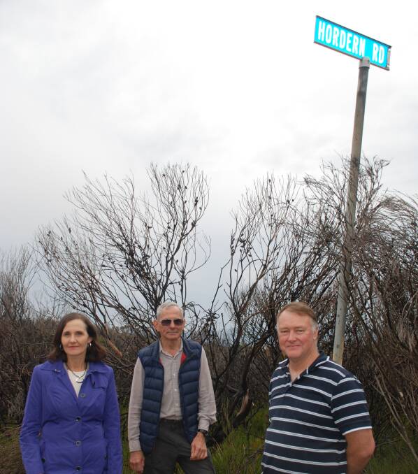 Traffic chaos: Cr Romola Hollywood with locals Emanuel Conomos and Marcus Adams near Lincoln's Rock in Wentworth Falls.
