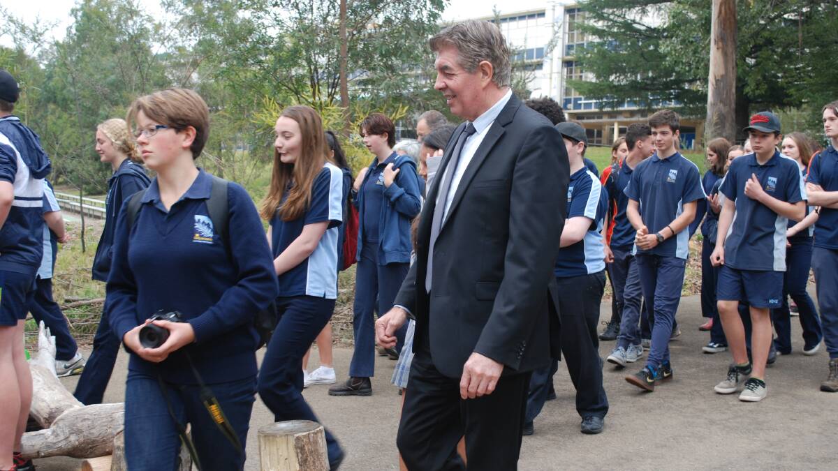 Greening: Minister responsible for volunteering, Ray Williams, with students of Katoomba High School.