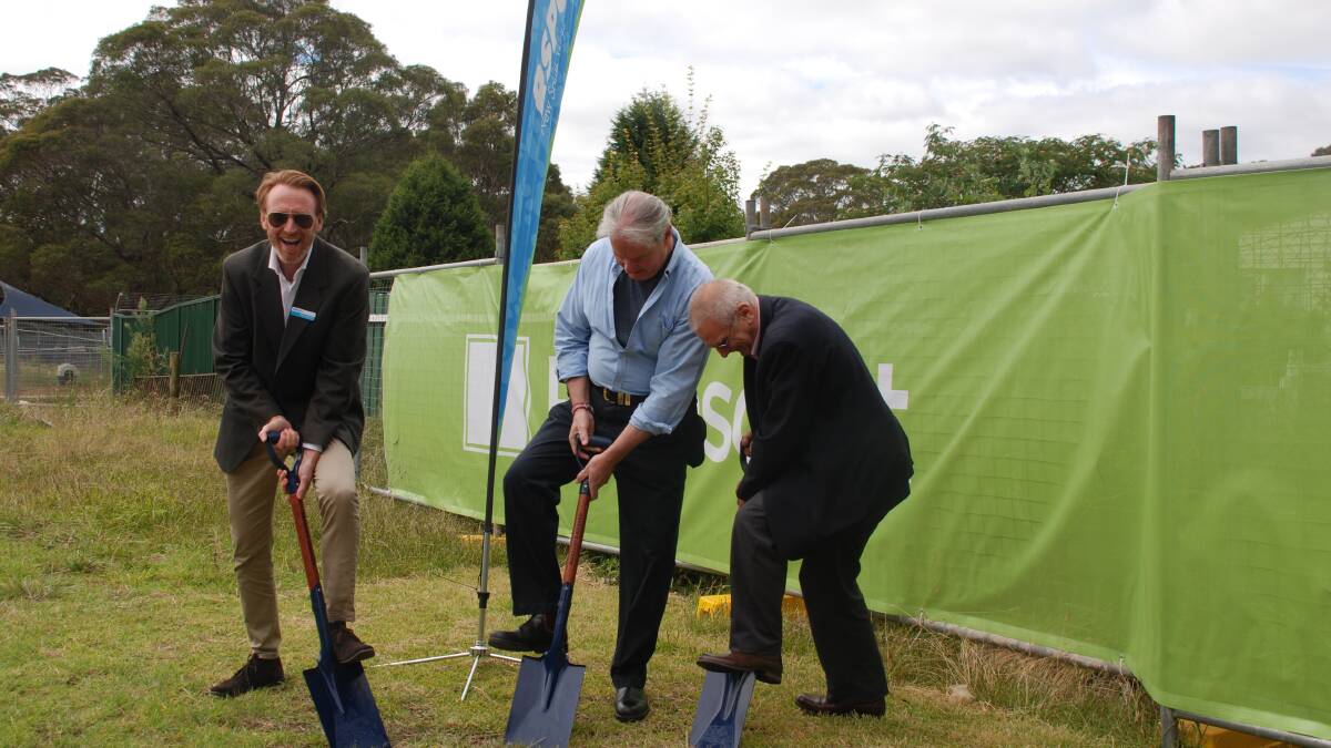 No breakthrough: Trying to turn the earth for the new cattery at Katoomba RSPCA shelter were Steve Coleman, Tony Nikolich and Cr Chris Van der Kley.