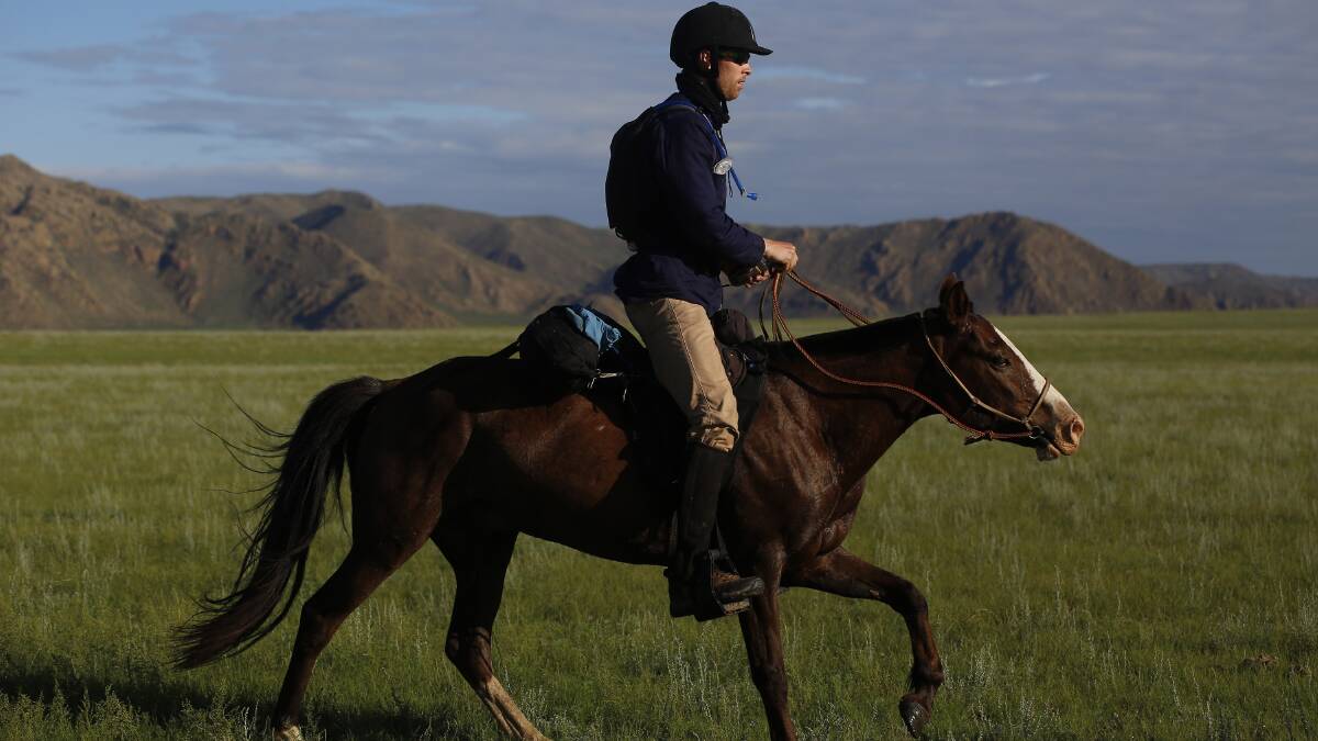 Ed Fernon in action during the 1,020-kilometre Mongolian Derby horse race. Photos by Julian Herbert