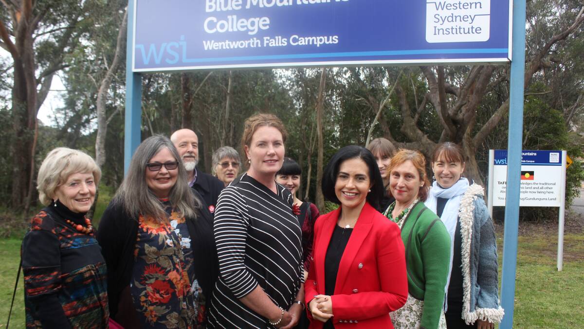 Blue Mountains MP Trish Doyle and Labor’s Shadow Minister for Skills, Prue Car MP, with TAFE teachers, students and parents celebrating National TAFE day at the Wentworth Falls campus of Blue Mountains College.