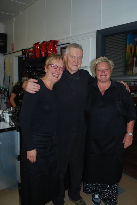 Foodie veterans: Former Ashcrofts owners Mary Jane Craig and Corinne Evatt with ex-Wattle cafe chef Rick Marchant. The three are now serving at Hartley Fresh.