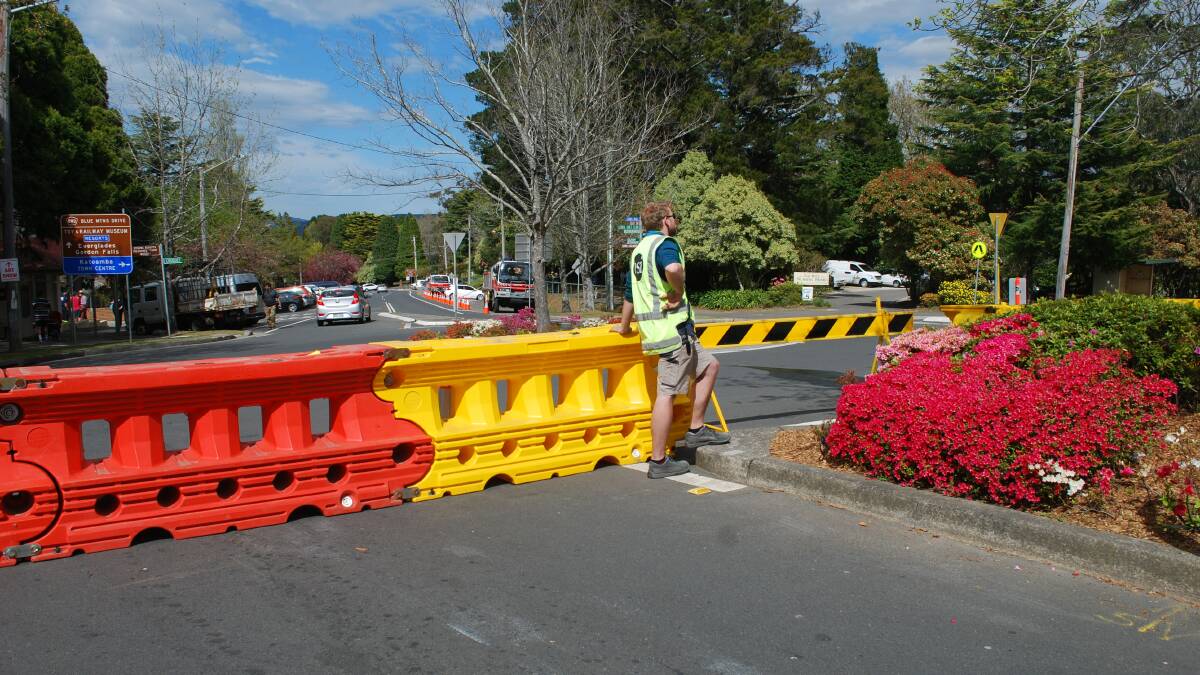 Leura Village Fair: Water-filled barriers at the bottom of the mall in 2016. The water barriers will be required again this year..