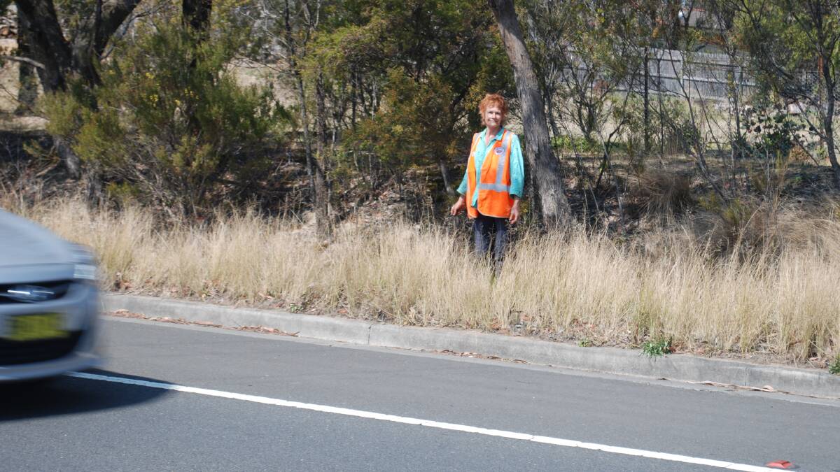 Cr Kerry Brown beside the highway just east of Leura where there is no footpath nor back road.