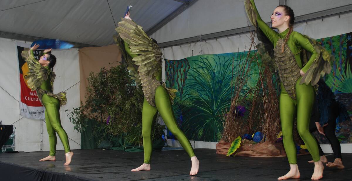 Feathered friends: Female bowerbird dancers captivated the crowd in the premiere of a new work by Janelle Randall-Court called Treasures.