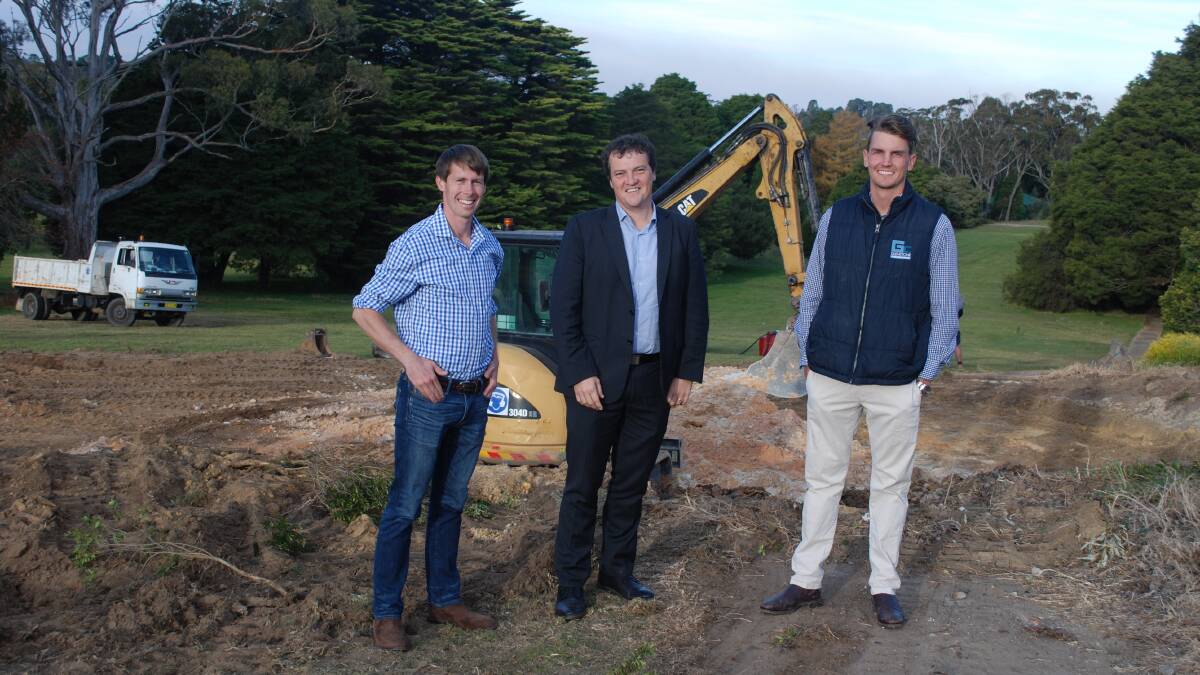 Fresh start: Edward Fernon from Escarpments Estate, Jonathan Crisp from Chapman Real Estate and Glenstone Group's Dominic Hogan in front of the new driving range being built on Katoomba Golf Course.