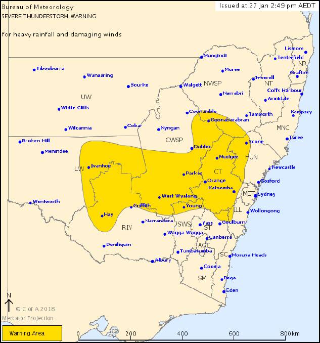 Severe thunderstorm warning for heavy rain and damaging winds | Saturday, January 27