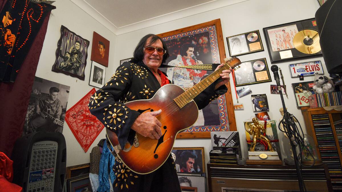 COMMITTED: James Caulfield at his home shrine to Elvis. Picture: Gareth Gardner
