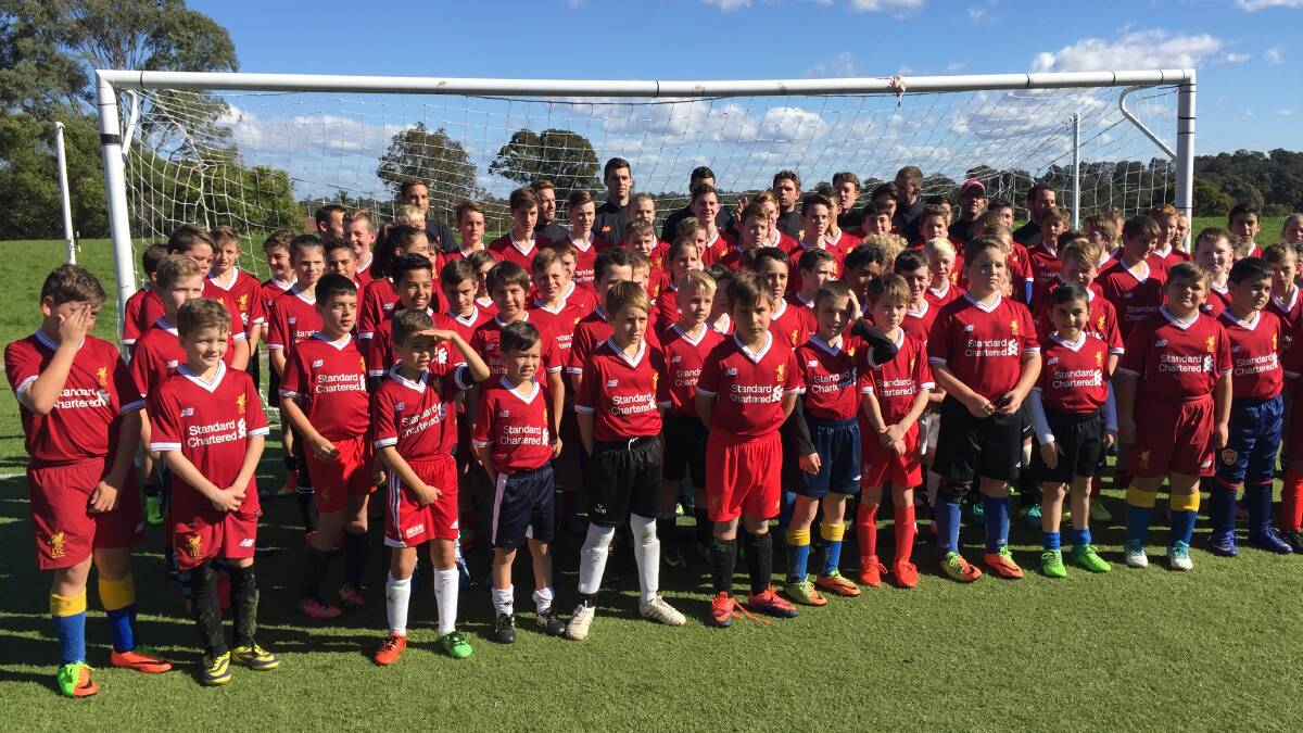 THE FAMOUS REDS: Nearly 90 junior players were kitted out in brand-new Liverpool FC strips after the English club ran its first ever Sydney-based youth academy in Seven Hills. Picture: Harrison Vesey
