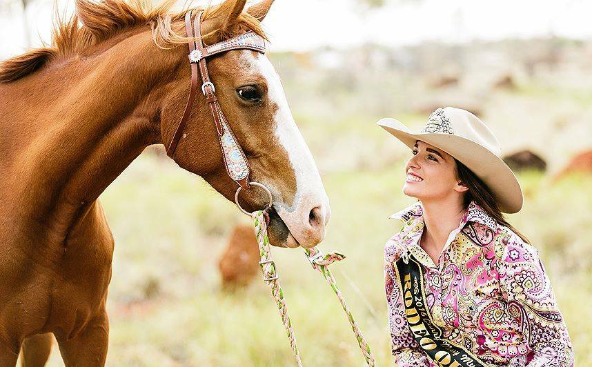 Curry Merry Muster Rodeo Queen, Kate Taylor, featured with her horse Paleface in preparation for the 2017 Miss Rodeo Australia. Photo: Leonie Winks Photography. 