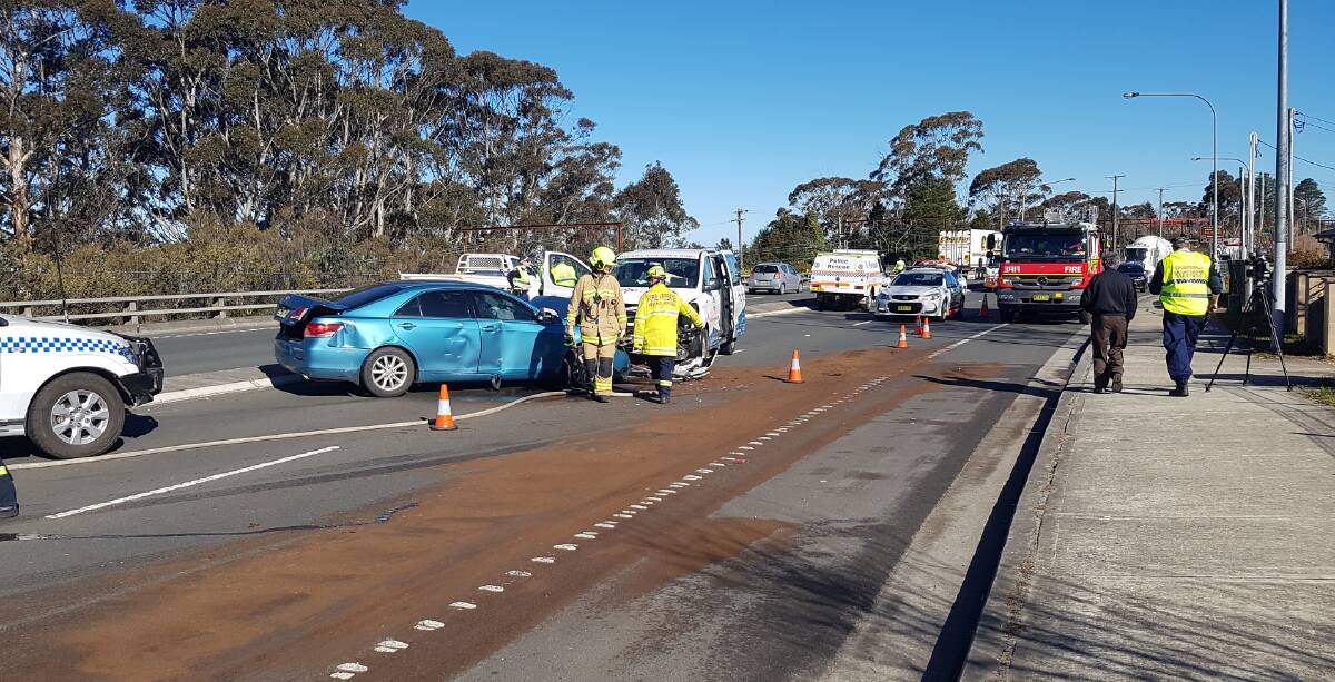 Highway crash: The accident near the BP service station on the Great Western Highway in Katoomba on July 21. Photo: Top Notch Video