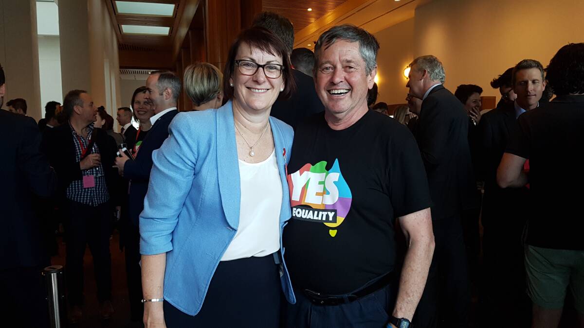 Macquarie MP Susan Templeman and Malcolm McPherson at the party celebrating marriage equality being passed on Thursday.