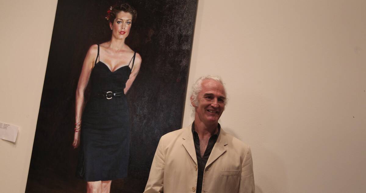 Coming to Blackheath: Mathew Lynn with his 2013 Packing Room Prize-winning portrait of Tara Moss. He will study his friend again next month when he leads a life drawing workshop for which Ms Moss will be the model.