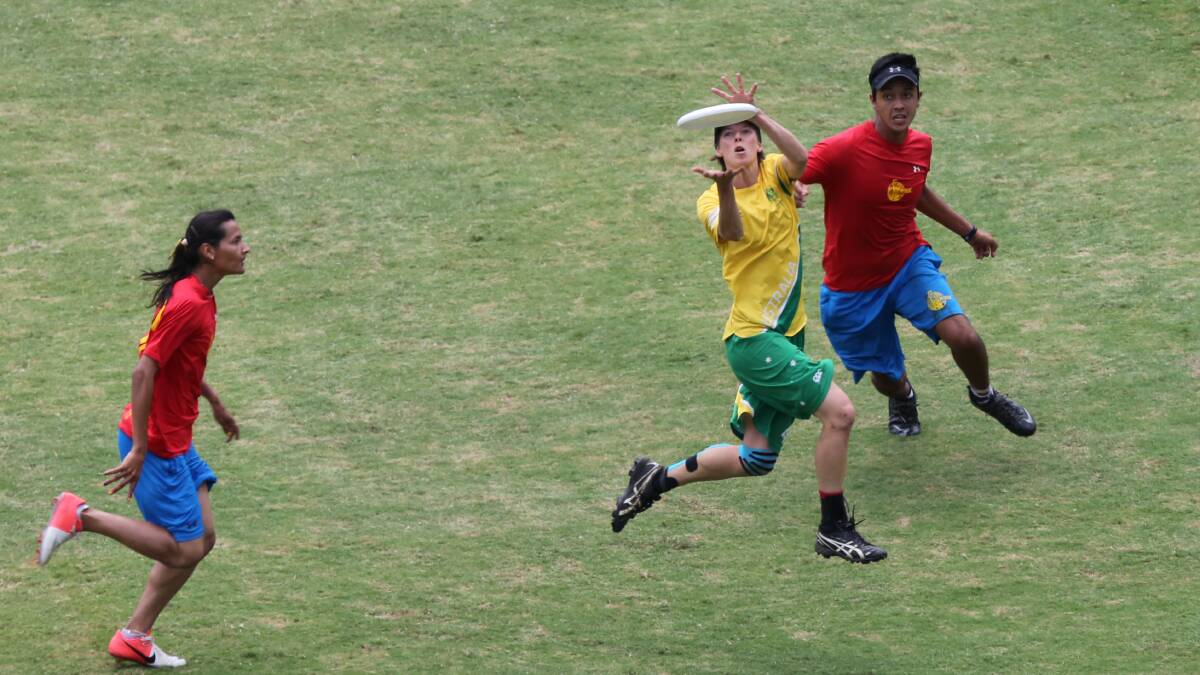 It's mine: Sarah Wentworth prepares to catch the frisbee in a World Games match-up with Colombia in July 2013. Photo: Katie Lavis