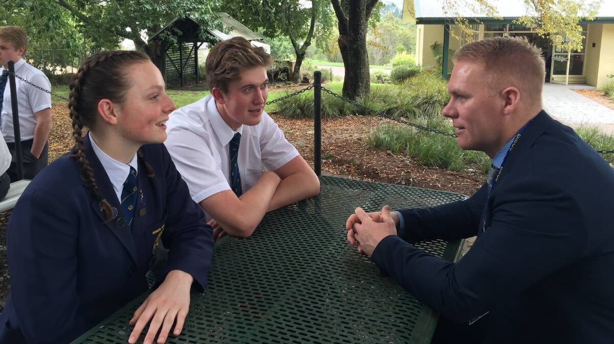 Conversations matter: School captains Chloe Jensen and Callum Simpson with deputy Adam Osborne.