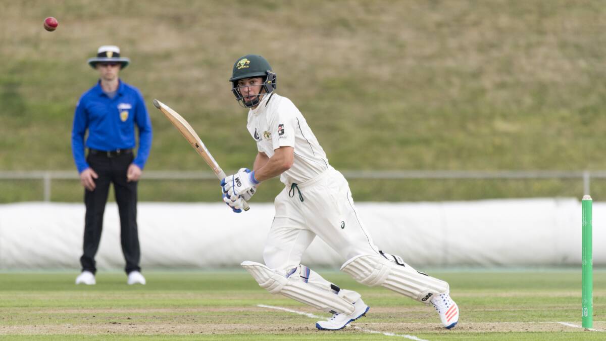 Ryan Hackney playing for the Australia Under 19s team against Sri Lanka in Hobart in April. Photo: Brody Grogan