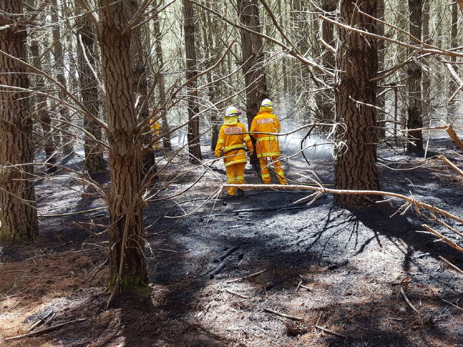 Mopping up: RFS volunteers extinguish the fire which started on November 23 near Blackheath and flared up on December 1. Photo: Top Notch Video