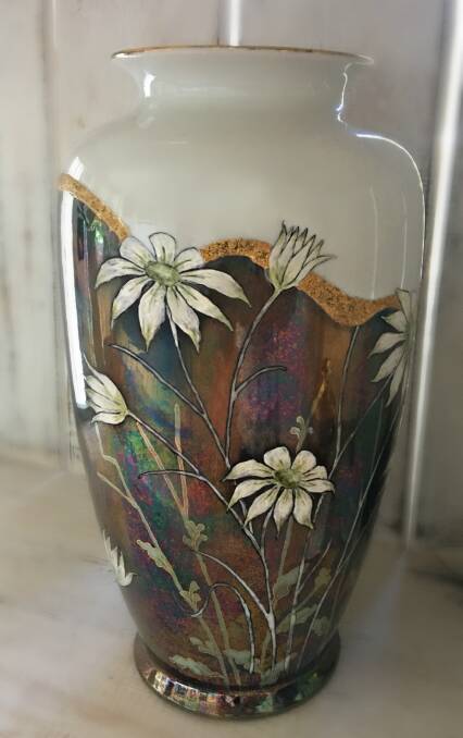 Elaine Dowd's large flannel flower vase.