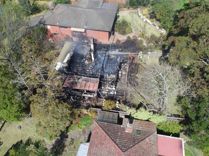 Burnt to the ground: The house fire in Hazelbrook on Monday. Photo: Top Notch Video