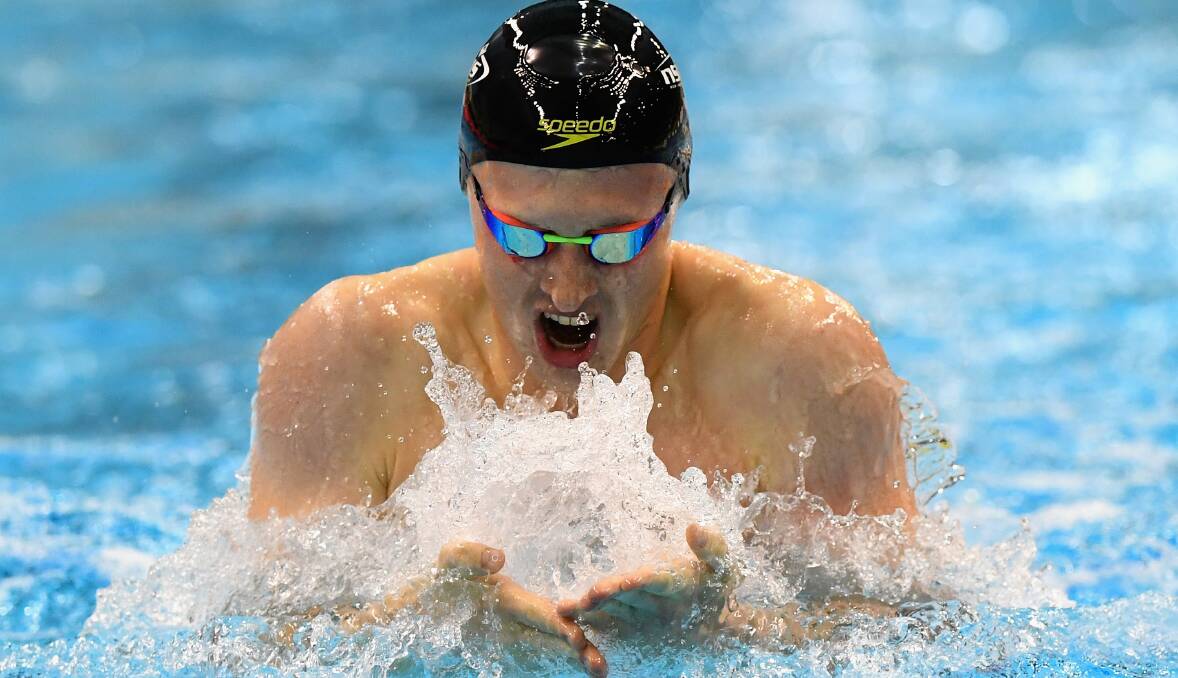 Super fast: Matt Wilson is hoping for a podium finish at the Junior Pan Pacific Championships in Hawaii. He's pictured competing in the 200m breaststroke at the Australian Swimming Championships in April. Photo: Getty Images