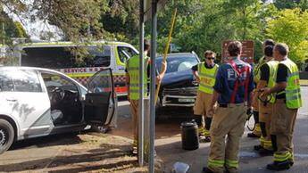 Emergency services at the scene of the accident in Leura on Sunday. Photo: Top Notch Video