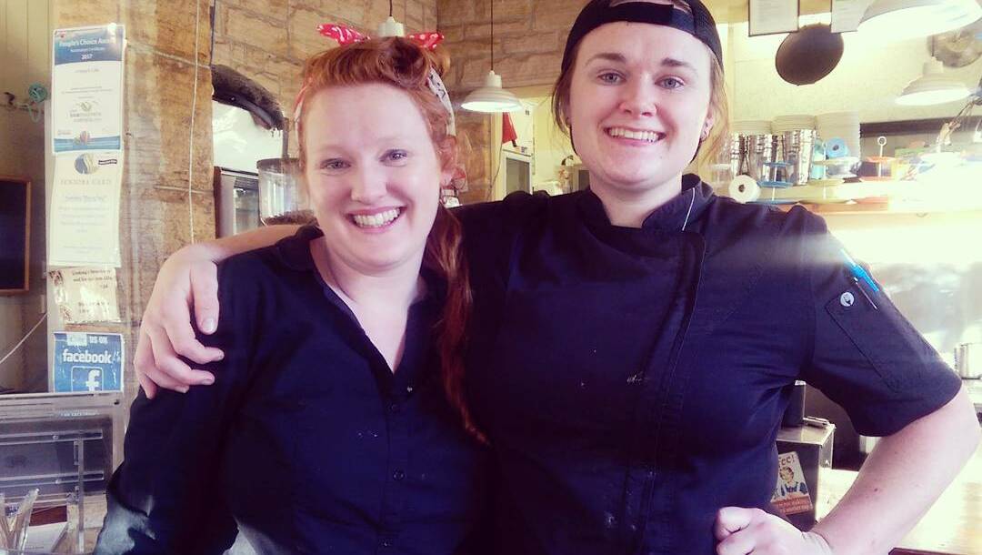 Love for beautiful food: Sisters Jessica Thorpe and Ashley Lambert, with their parents, are the new owners of Lindsay's Cafe in Faulconbridge.