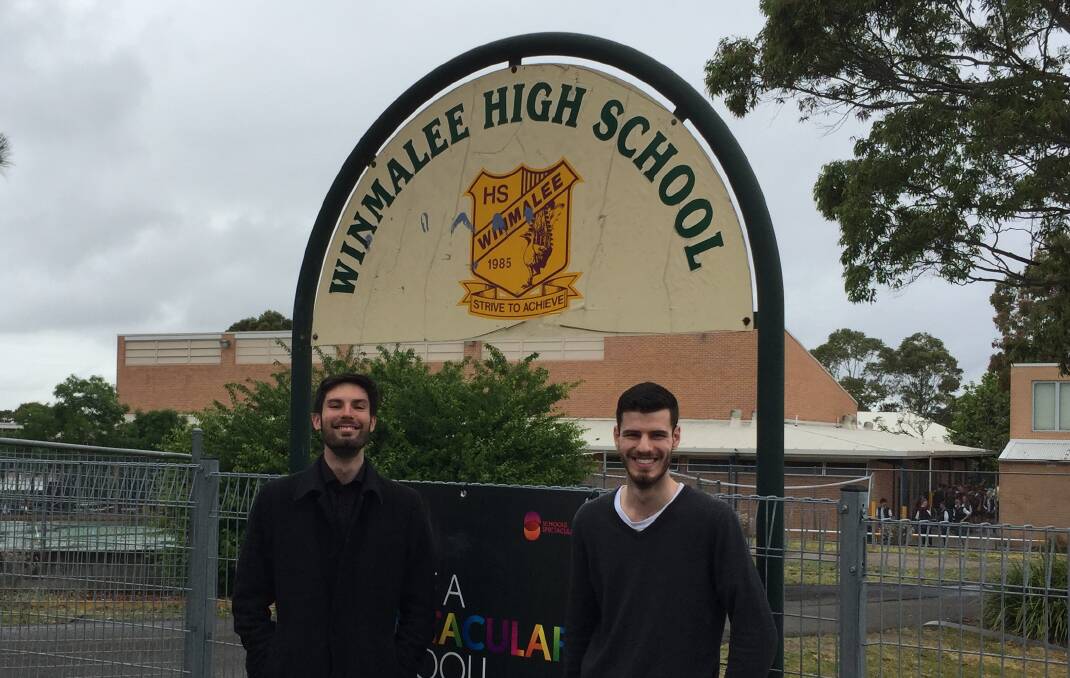 Theo Small and Nathan Cox were happy to visit Winmalee High School.