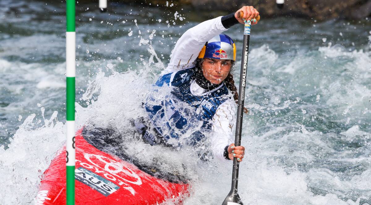 Putting in the hard yards: Jessica Fox, pictured competing in the canoe slalom at the World Cup in Pau, France, in June.