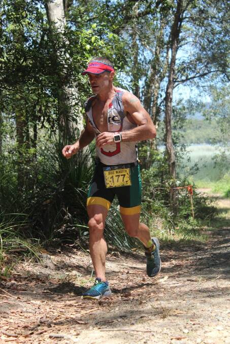 Giving it his all: Tony Williams competing on the Sunshine Coast at the Australian Cross Triathlon Age Championships.