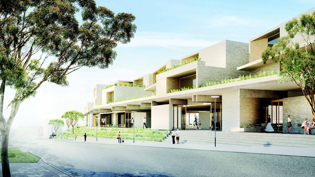 Renewing Blaxland's town centre: An artist's impression of the Pilgrim Place proposal viewed from the eastern end of Hope Street.