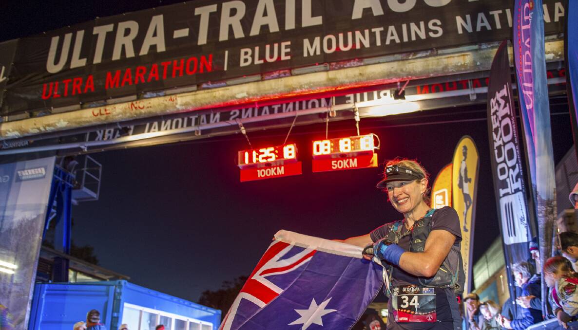 Local star: Lou Clifton was elated to be the third-placed woman in the Ultra-Trail Australia 100km race on Saturday. Photo: Kurt Matthews, Marceau Photography