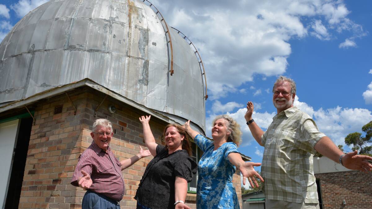 Singing to the stars: Linden Observatory Trust members Reverend Bob Evans, Ray Stathakis, event organiser Miriam Williamson and Ian Bridges welcome the opportunity for a mass sing-along under the Linden dome.