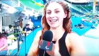 Fast finish: Jenna Jones being interviewed in Rio after her second placing in her heat of the 50m freestyle.
