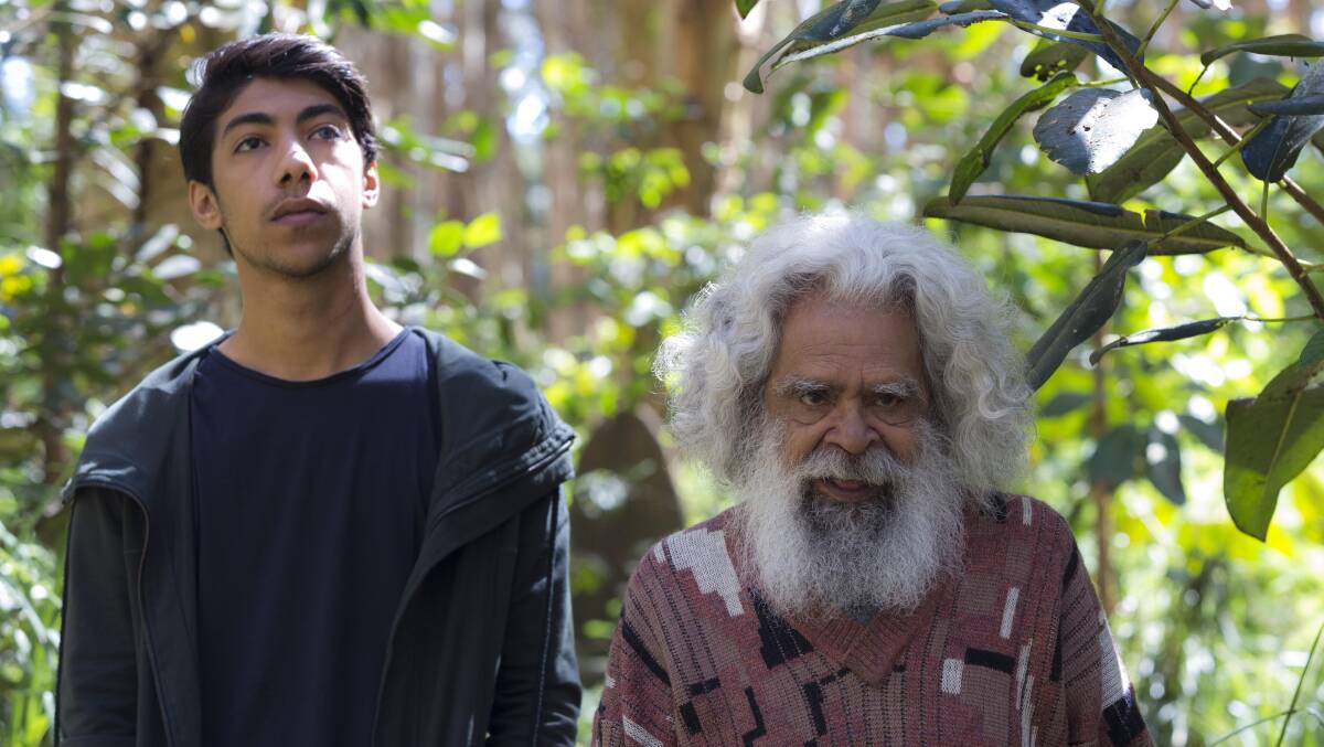 Koen (Hunter Page-Lochard) and Uncle Jimmy (Jack Charles) in the series Cleverman, season 2. Airs on ABC TV. 
