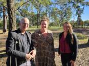 Blue Mountains mayor Mark Greenhill, Blue Mountains MP Trish Doyle and Ward 4 Councillor Nyree Fisher at Thomas Park in Blaxland to announce the $6.1 million Neighbourhood Parks Program. Picture supplied