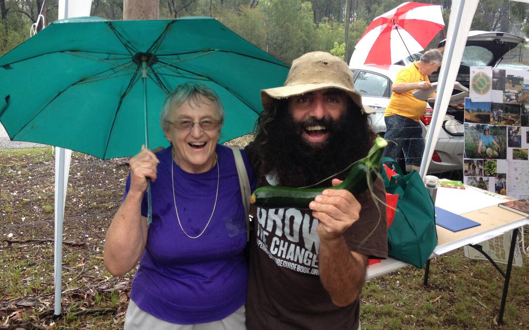 Josephine Mackenzie with Gardening Australia's Costa Georgiadis at the opening of the Springwood Community Garden. 
