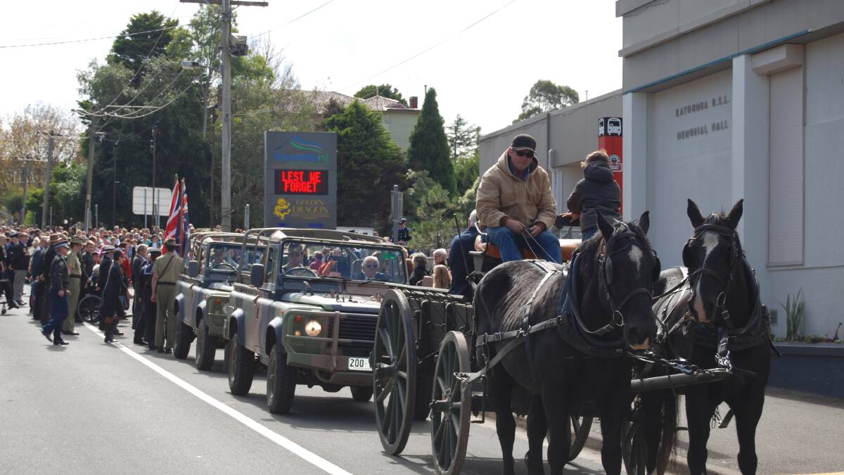 On the road: Last year's Anzac Day parade down Lurline Street, Katoomba.