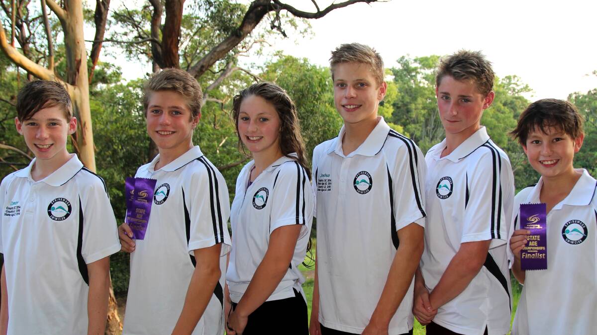Competed at State: Springwood Swimming Club's swimmers who competed at the NSW Age Championships in January, (from left) Connor Ogden, Noah Cariolato, Jenna Jones, Joshua Power, Adam Goodwin, Caleb Dryer.
