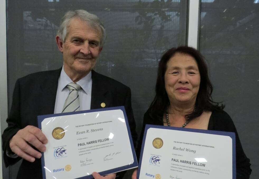 Distinguished Rotarian Evan Stevens and prominent Penrith citizen Rachel Wong – both honoured with Paul Harris Fellow recognition.