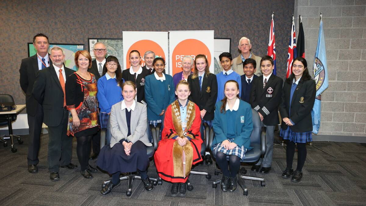 Penrith Councillors join youth mayor nominees for the announcement of the 2016 Youth Mayor, with Cr Greg Davies, Cr John Thain, Penrith Mayor, Cr Karen McKeown, Cr Jim Aitken, Monique Buksh, Cr Jackie Greenow and Cr Kevin Crameri.