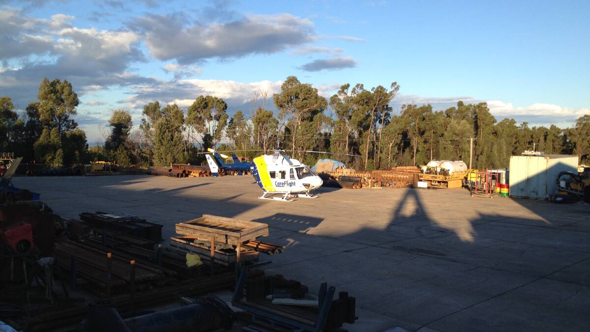The CareFlight helicopter at Yellow Rock.