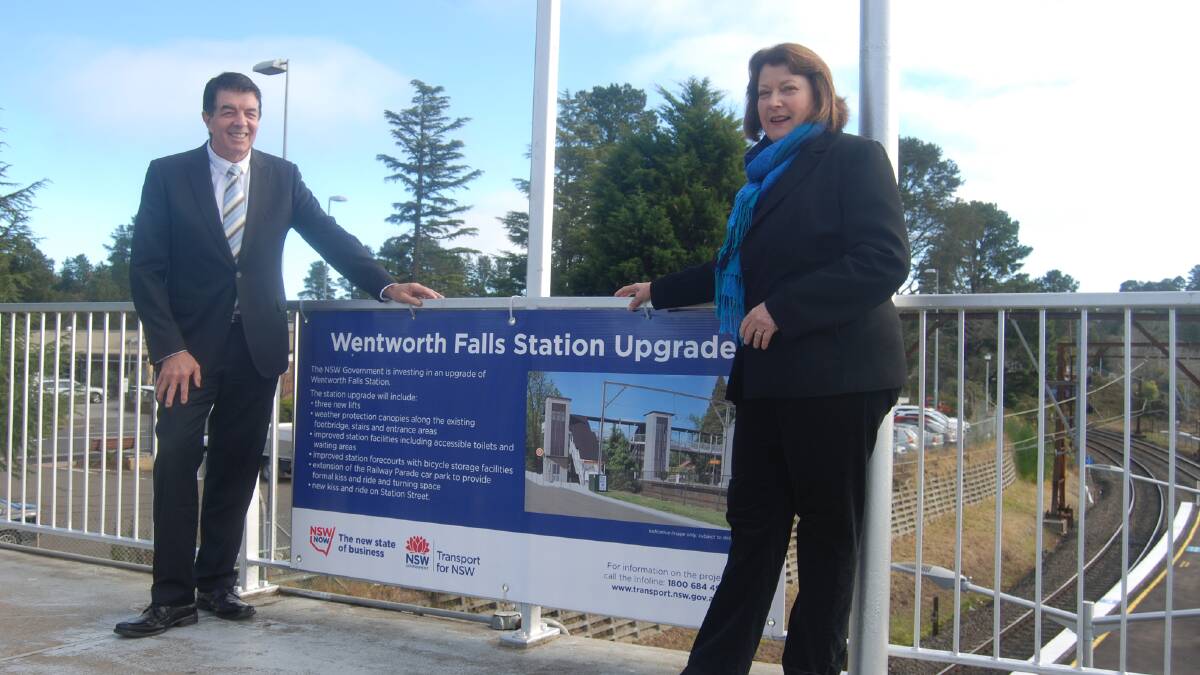 Castle Hill MP Ray Williams, then parliamentary secretary to the premier, with former Blue Mountains MP Roza Sage at Wentworth Falls station in August 2015. The station lifts will finally open June 19, 2017.