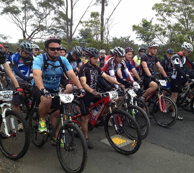 On your bike: Mountain bike competitors ready to race in the Woodford to Glenbrook Classic.