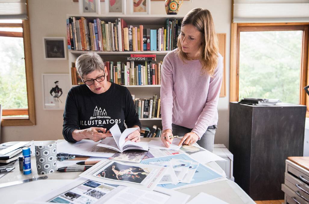 Winning designs: Faye Wilson in the Blume Illustration Project studio conferring on the layout of Blume Illustrated Magazine with contributor, Kate Leach. Photo: Marty Walker