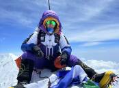 Allie Pepper on top of the world's 10th highest mountain, Mt Annapurna, on April 14. Picture by Nima Sherpa